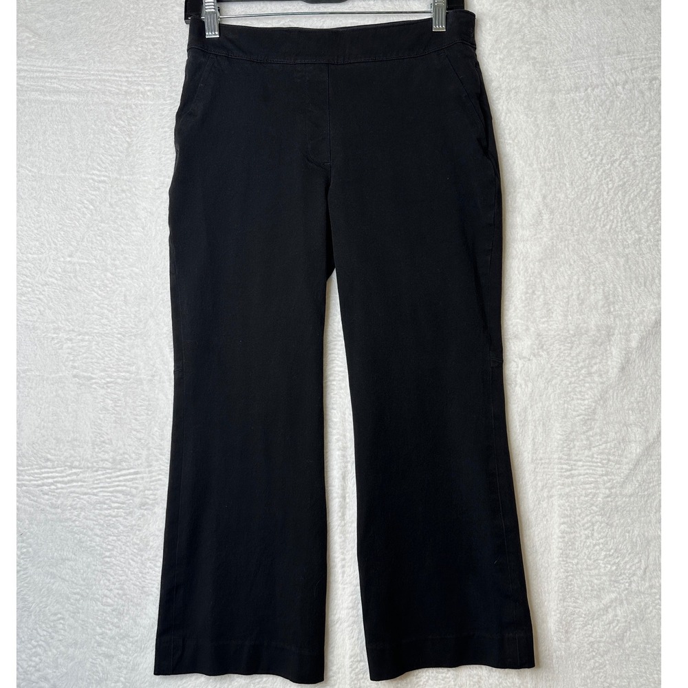 Spanx Stretch Twill Cropped Pants Women M Petite Black Pull On Pockets